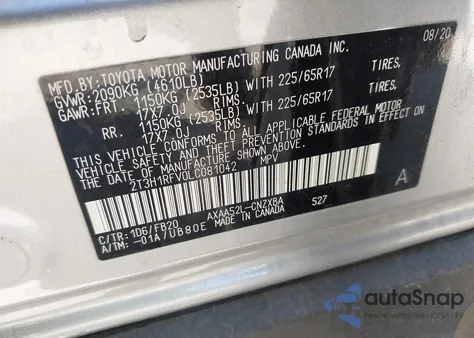2020 Toyota Rav4 Le from USA, damaged, VIN 2T3H1RFV0LC081042